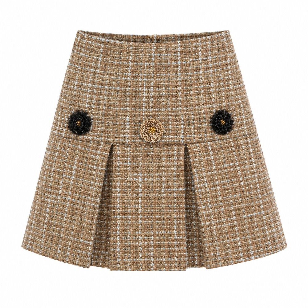 Ruth Tweed Pleated Mini Skirt Silk Lined Wool Blend 6 retro preppy academia work